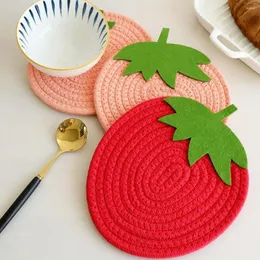 Table Mats Cartoon Fruit Placemat Red Strawberry Shape Drink Tea Cup Dish Drying Mat Pad Cotton Pot Holders Home Dining Decor