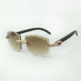 2021 designers sunglasses 3524023 XL diamonds cuts lens natural black wooden temples glasses size 58-18-135mm308p