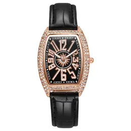 Wristwatches Style Leather Belt Ladies Watch Diamond-studded Wine Barrel Fashion Korean Version Big Digital Faceted Female