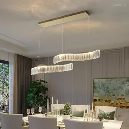 Ljuskronor Modern LED Luxury Crystal Long Strip Bar Light Restaurant Kitchen Home Pendant Lamp Lighting Art Deco Design