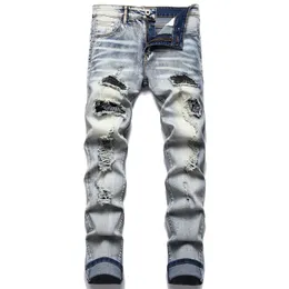 Мужские джинсы мужские ретро -синие джинсы разорванные