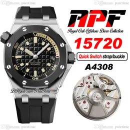 APF 1572 A4308 Automatic Mens Watch 42 Ceramic Bezel Black Dial Marker Marker Резин