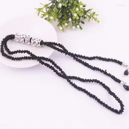 Naszyjniki wisiorek moda kryształowy frędzel długi naszyjnik czarne koraliki łańcuch damskie prezenty biżuterii Sweter