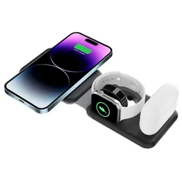 3 I 1 Magnetic Wireless Charger Pad Stand för iPhone 14 13 12 Pro Max Samsung S20 Qi Fast Charging Dock Station för Apple Watch Ultra 8 7 6 SE AirPods