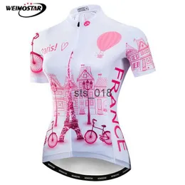 サイクリングシャツのトップスワイモスターフランスチーム女性サイクリングジャージーピンクエッフェルタワー自転車自転車サイクリング衣料品MTBバイクジャージーシャツROPA CICLISMO T230303