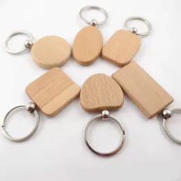 Party-Geschenke Holz-Schlüsselanhänger, rund, quadratisch, rechteckig, leere Holz-Schlüsselanhänger, DIY-Schlüsselhalter H23-17