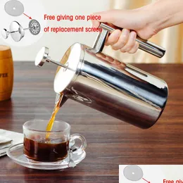 Coffee Pots French Press Maker Best Double Walled Stainless Steel Cafetiere Insated Tea Pot Giving One Filter Baskets Drop Delivery Dhetn