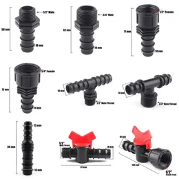 Equipamentos de rega 5pcs/lote 1/2 "3/4" Conector de rosca feminina para Barb 20mm Adaptador de tubo PE Acessórios de irrigação de jardim Plástico Vavle