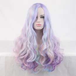 Mix viola color wig wig woodfestival midlle gallino blu peli rosa sintetico ombre lunghe parrucche ricci per donne feste