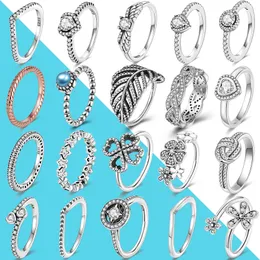 925 Silverkvinnor Fit Pandora Ring Original Heart Crown Fashion Rings Finger Rings Sparking Zircon Knot Ring Elevated