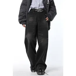 Женские джинсы винтажные черные женские джинсы с высокой талией американская модная уличная одежда широкая джинсовая джинсовая бакировала джинсовая полоса штаны 230303