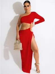 Abiti casual Summer One Shoulder Birthday Party Dress For Women Side Split Increspato Coulisse Vestidos Attraente Backless Nero Rosso