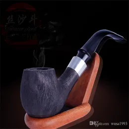 Smoking Pipes New curved hammer particles, black pipes, solid wood, heat resistant, circular oak,