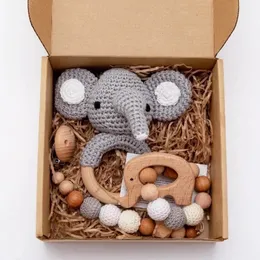 Rattles Mobiles 1set Baby Rattle Wooden Crochet Elephant Bells Music Teething Bracelet Pacifier Dummy Clips Gym Play Rodent Baby Products Toy 230303