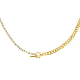 Cheker Mei -Chain Tennis Chain Link Link Gold Color Collar Geométrico Alternar fecho European Rock Punk colar para mulheres