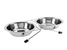 NewStainless Steel Double Bowl Dog Cat Feeder Elevated Stand Raised Dish Feeding Food Water Pet Y2009228515788