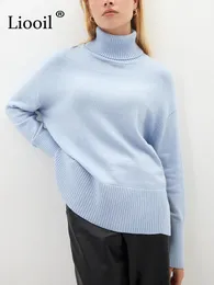 Women's Sweaters Liooil Knit Turtleneck Sweater Women Pullovers Long Sleeve Loose Tops Female Jumpers Autumn Winter Streetwear Knitted Sweaters 230303