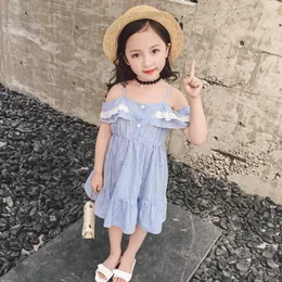 Girl Dresses Girl's PPXX Baby Lace Dress Off Shoulder Boutique Plaid Princess Sleeveless Casual Summer Beach Girls Kids Clothing