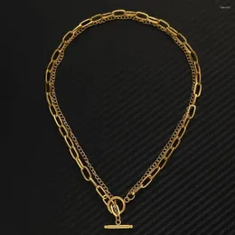 Halsband, doppellagige Edelstahl-Gliederkette, umschaltbare Halskette für Damen und Herren, quadratische OT-Halsketten aus Metall