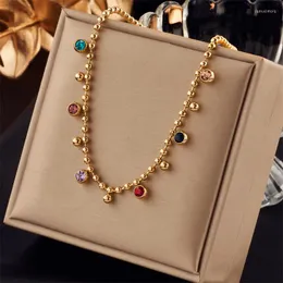 Girocollo in acciaio inossidabile 316L collana di zirconi di cristallo multicolore per le donne Fashion Lady Ball Chain Wedding Party Jewelry Drop