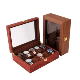 Bekijk dozen Cases 6/10/12 roosters retro houten horlogebox bubble kolomverpakking horloge case display opbergdoos
