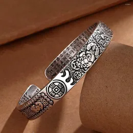 Bangle retro tailandesa de prata de prata Lucky Dinheiro transferência de dinheiro pixiu personalidade de moeda de cobre de seis caracteres