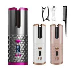 Portable Wireless Automatic Curling Iron Hair Curler USB Rechargeable for LCD Display Curly Machine with 1 Comb2pc Clips3984215
