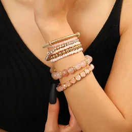 Strand Luxury Bohemia Bohemia Pink Crystal Stone Bracelet набор для женщин Fashion Gold Color Cz Bangle Femme очаровательные украшения