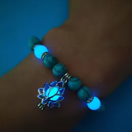 Braccialetti con ciondoli Bracciale luminoso che si illumina al buio Perline di loto per uomo Donna Pietra naturale Yoga Guarigione Preghiera Buddismo