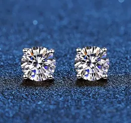 패션 스터드 리얼 Moissanite Earrings 14K 화이트 골드 도금 스털링 실버 4 프론관 다이아몬드 귀걸이 남성 귀