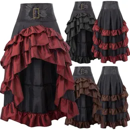 Etekler Victoria asimetrik fırfırlı trim gotik uzun kadın korse etek vintage steampunk showgirl parti elbise 230302