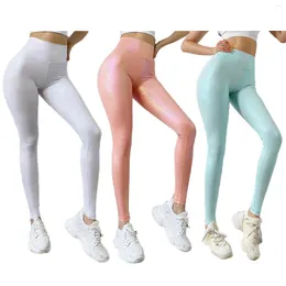 Kvinnors byxor för kvinnor yoga fitness träning gym kläder höga midja pu läder sport tights aktivkläder