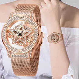 Armbandsur Lige Luxury Rose Gold Dial Fashion Watches Rostfritt stål Band Quartz för kvinnor Vattentät armbandsklocka