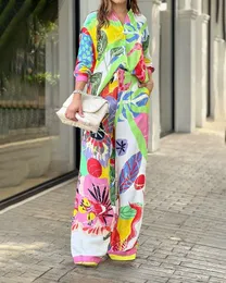 Kvinnor Tvåbitar byxor Vazn Autumn Highend Shirt Set Daily Chiffon Young Vintage Print Full Hylsa Long Wide Ben Slim Women 2 230302