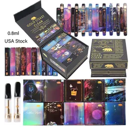 USA Stock Gold Coast Clear Atomizers Black Eye Style Vape Cartridges Pacakging Boxes 1ml 0.8ml Empty Dab Pen Carts Thick Oil Wax Vaproizer 510 Thread E Cigarettes