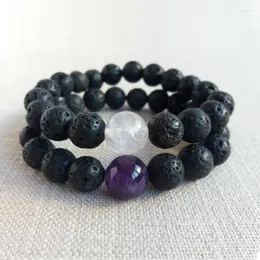 Charm Armband 8mm Lava Stone Beded Armband 10mm Amethysts White Matching Couples Long Distance Relationship