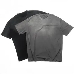 Zomer zwart grijs vintage tie-dye t-shirt gewassen katoenen korte mouw tee ontspannen fit hiphop tops streetwear311z
