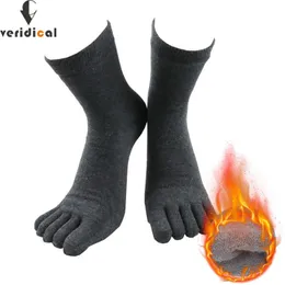 Herrstrumpor veridiska vinter Terry Fem fingerstrumpor med Toesthermal Warm Cotton Solid Short Business Business Soft Elastic Men Socks Z0227