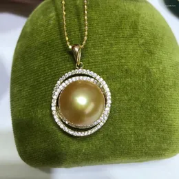 سلاسل 925 Sterling Silver Metal Metal Natural Southsea Gold Pearl 11-12mm كبيرة للغاية قلادة زفاف لطيفة هدية مجوهرات حفل زفاف