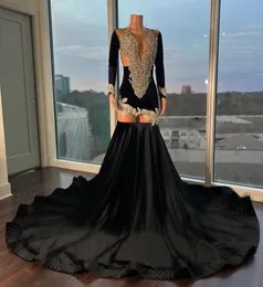 2023 Arabo Aso Ebi Black Mermaid Prom Dresses Cristalli di perline Sexy sera formale festa di secondo ricevimento abiti da festa di compleanno