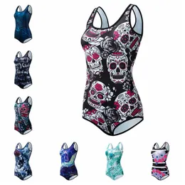 Kvinnors badkläder Kvinnor En bit baddräkt Högkvalitativ badkläder tryckt Push Up Monokini Summer Bathing Suit Tropical Bodysuit Kvinna Skull T230303