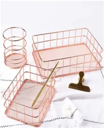 Rose Gold Iron Art Nordic Makeup Organizer Basket Eyeliner pincel Set Storage Copo Caixa Cosmética 2201251721925