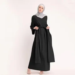 Roupas étnicas abaya vestido malaio muçulmano renda de renda kaftan islam maxi vestido robe musulman de mode vestidos de cor sólida dubai