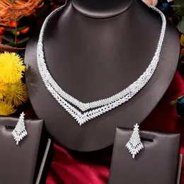Halsbandörhängen Set Godki Luxury Super Shiny Clear CZ Pendant Jewelry for Bridal Wedding Women Party Show Daily Fashion