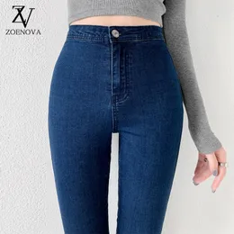 Jeans da donna Zoenova Jeans da donna Skinny a vita alta Blu Grigio Nero Donna Elastico Plus Size Xxl Pantaloni a matita da donna in denim super elasticizzato 230303