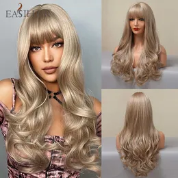 Sentetik peruklar easihair uzun kül sarışın dalgalı sentetik peruklar kadınlar için kahverengi doğal saç peruk cosplay ısıya dayanıklı 230227