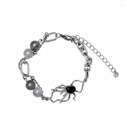 Braccialetti con ciondoli Punk Black Crystal Spider Bracciale Fashion Glass Stone Beads Catena in acciaio inossidabile per gioielli da donna