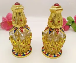Depolama Şişeleri 12ml Kaliteli Küçük Cam Damla Şişe Vintage Mısır Alaşım ve Rhinestones ile Kristal Parfüm