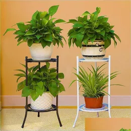 Planters Pots Black/White Metal Floor Twolayer Elegant Plant Stand Shelf Flower Pot Rack Holder For Green T200104 Drop Delivery Ho DHWZ7
