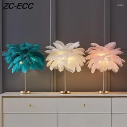 テーブルランプZC-ECCモダンベッドサイドランプノルディック豪華なデコ屋内照明ホームデスクライトダチョウの羽毛ガールルームスタンド